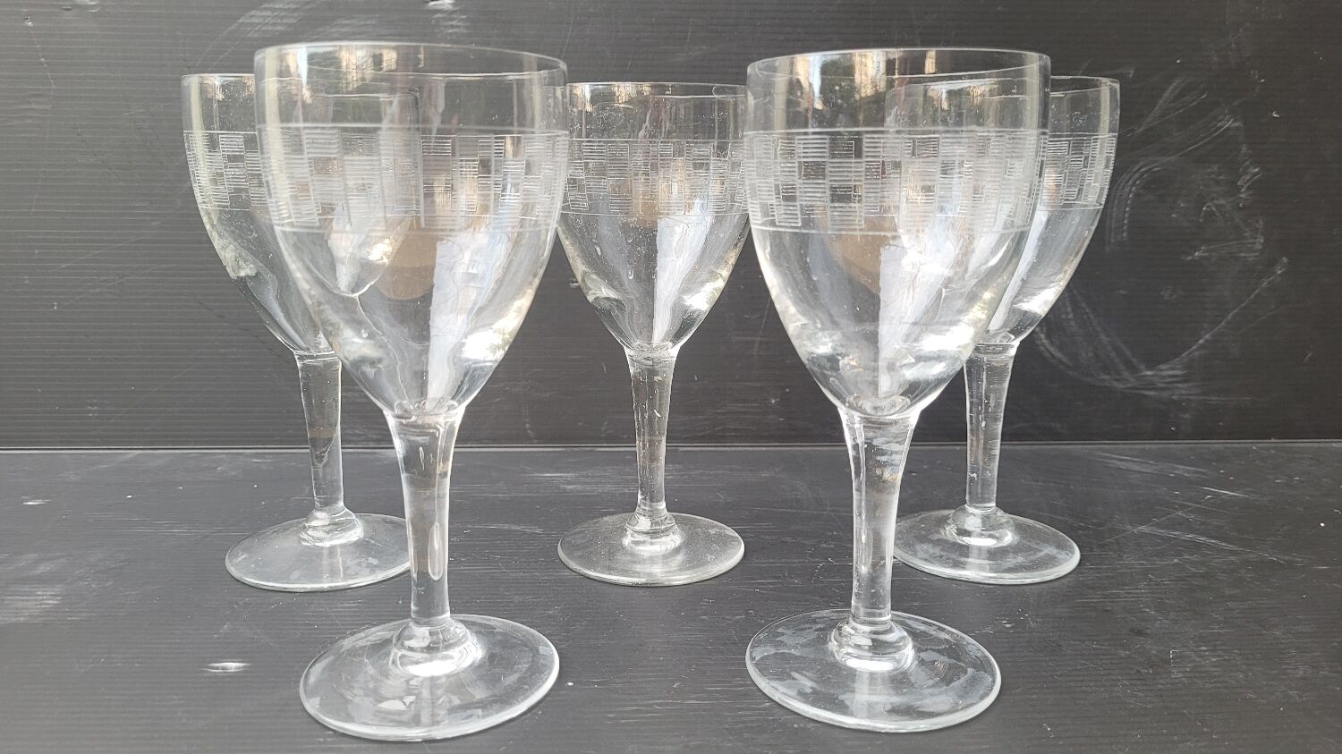 5 chiseled glass stems 1950