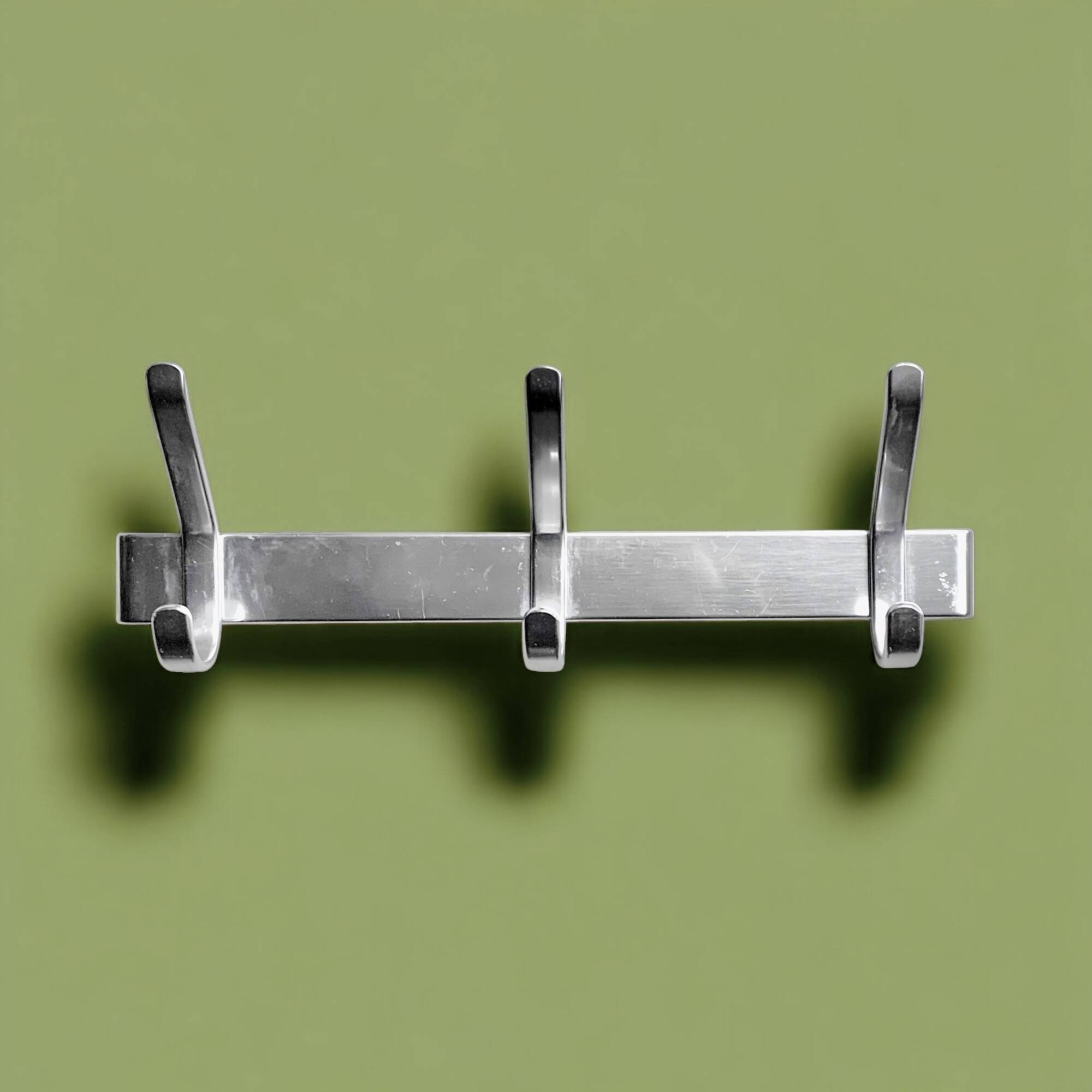 Vintage anodized aluminum wall coat rack - 3 hooks