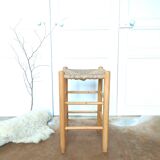 Wooden and straw stool