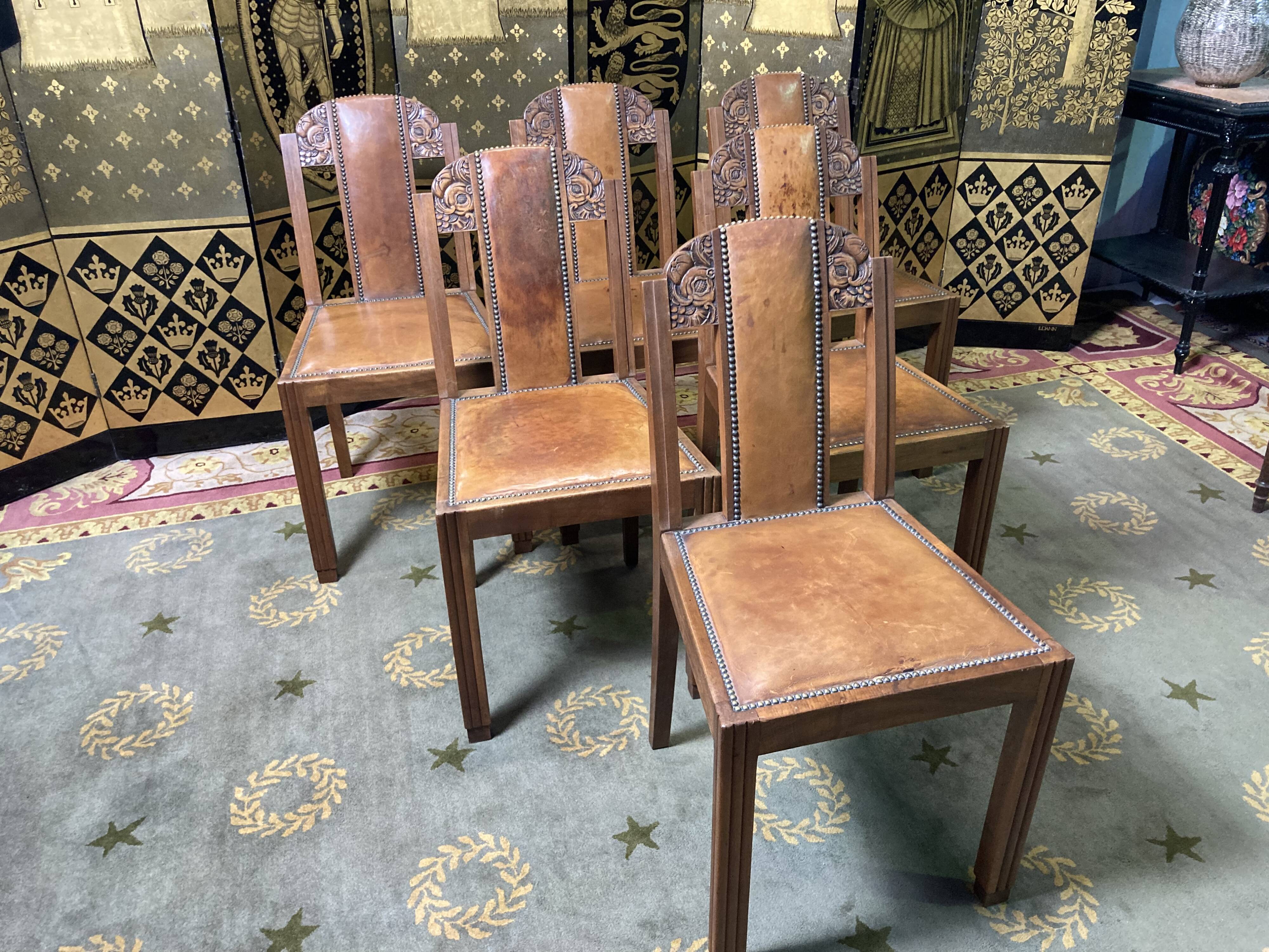 6 art deco chairs leather sitting