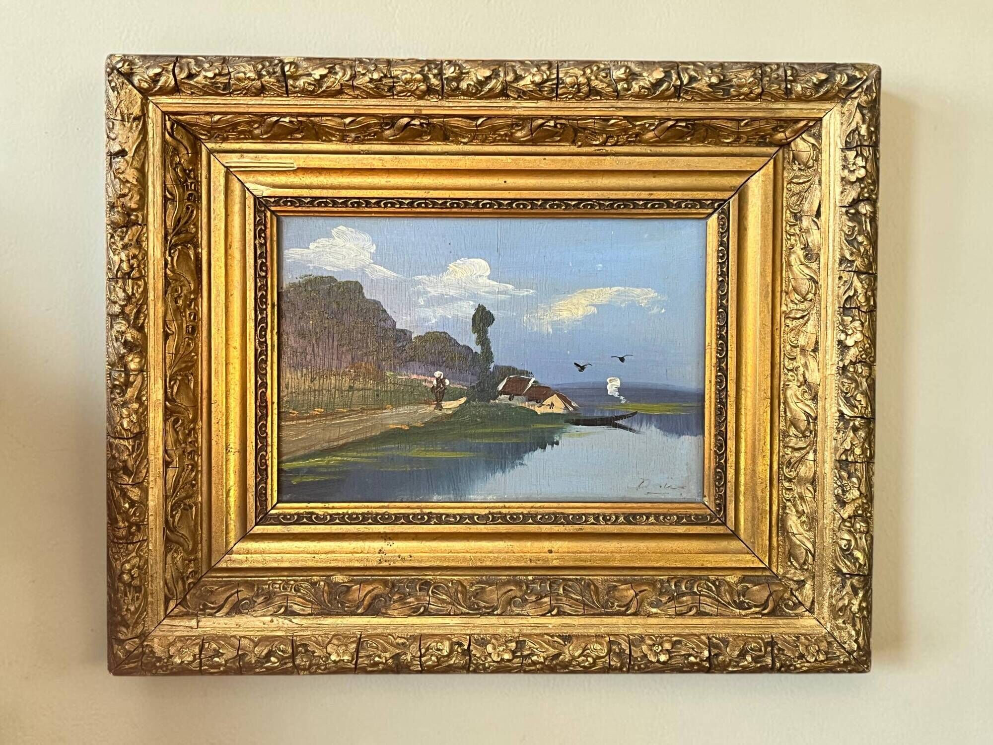 Oil on panel, Breton landscape signed, beautiful frame early 20th century.