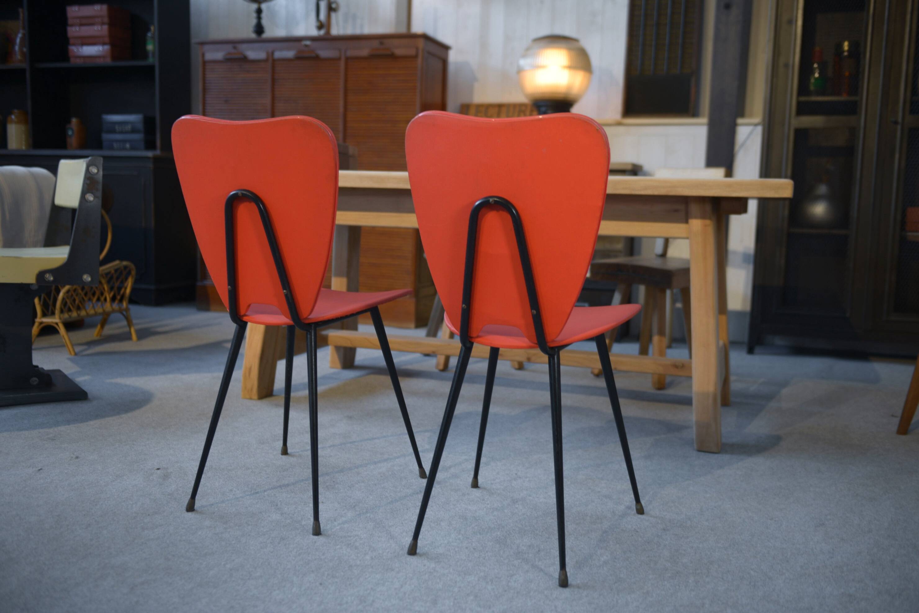 Set of 2 red leatherette chairs from the 1960s