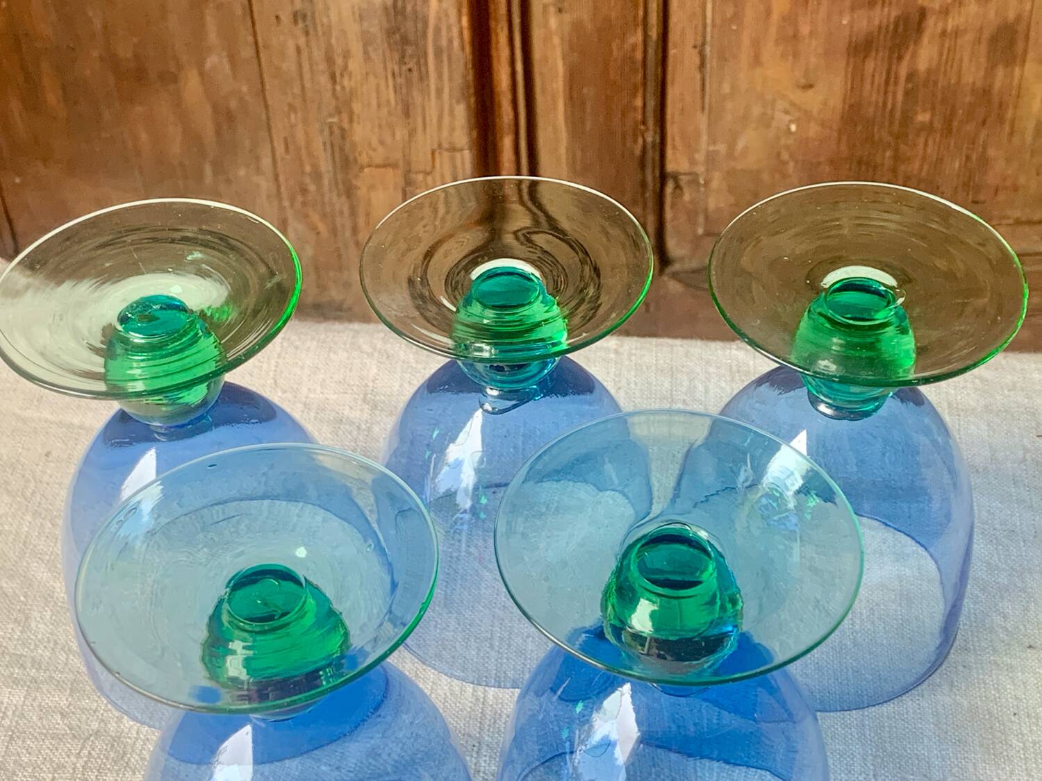 5 vintage Ålhens green and blue blown glasses