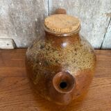 Ancienne théière en grès pyrite marron beige + bouchon liège vintage