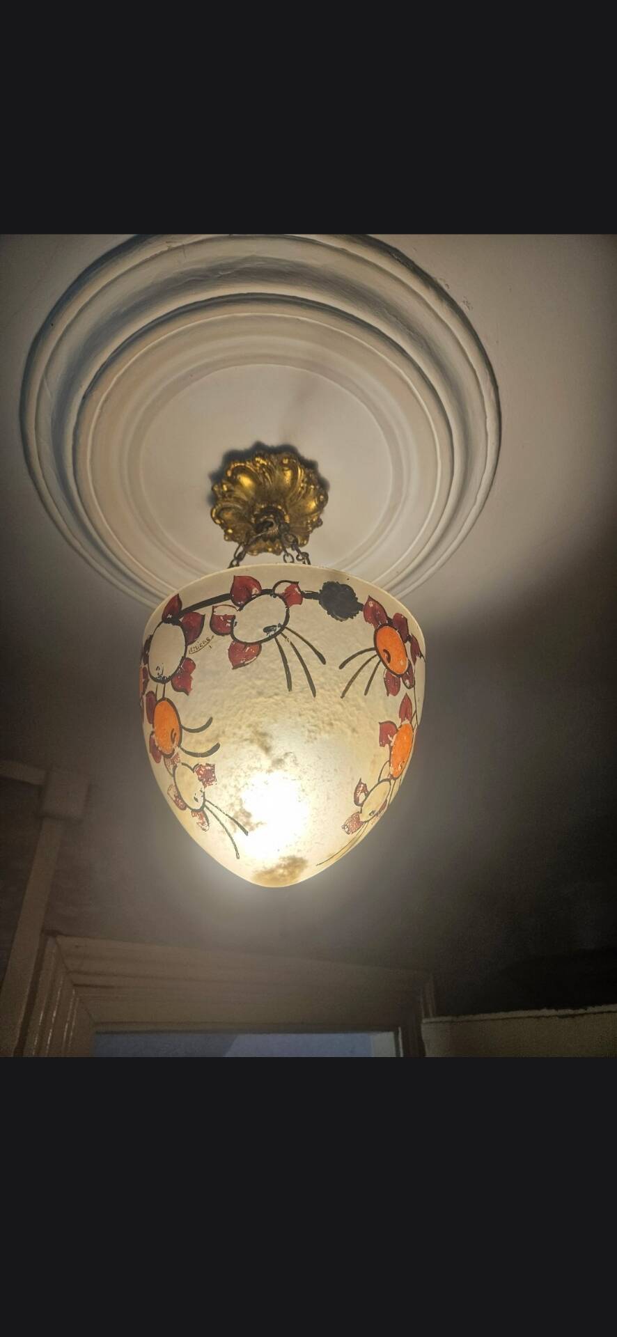 Light / art deco suspension in enamelled glass – signed lemiere