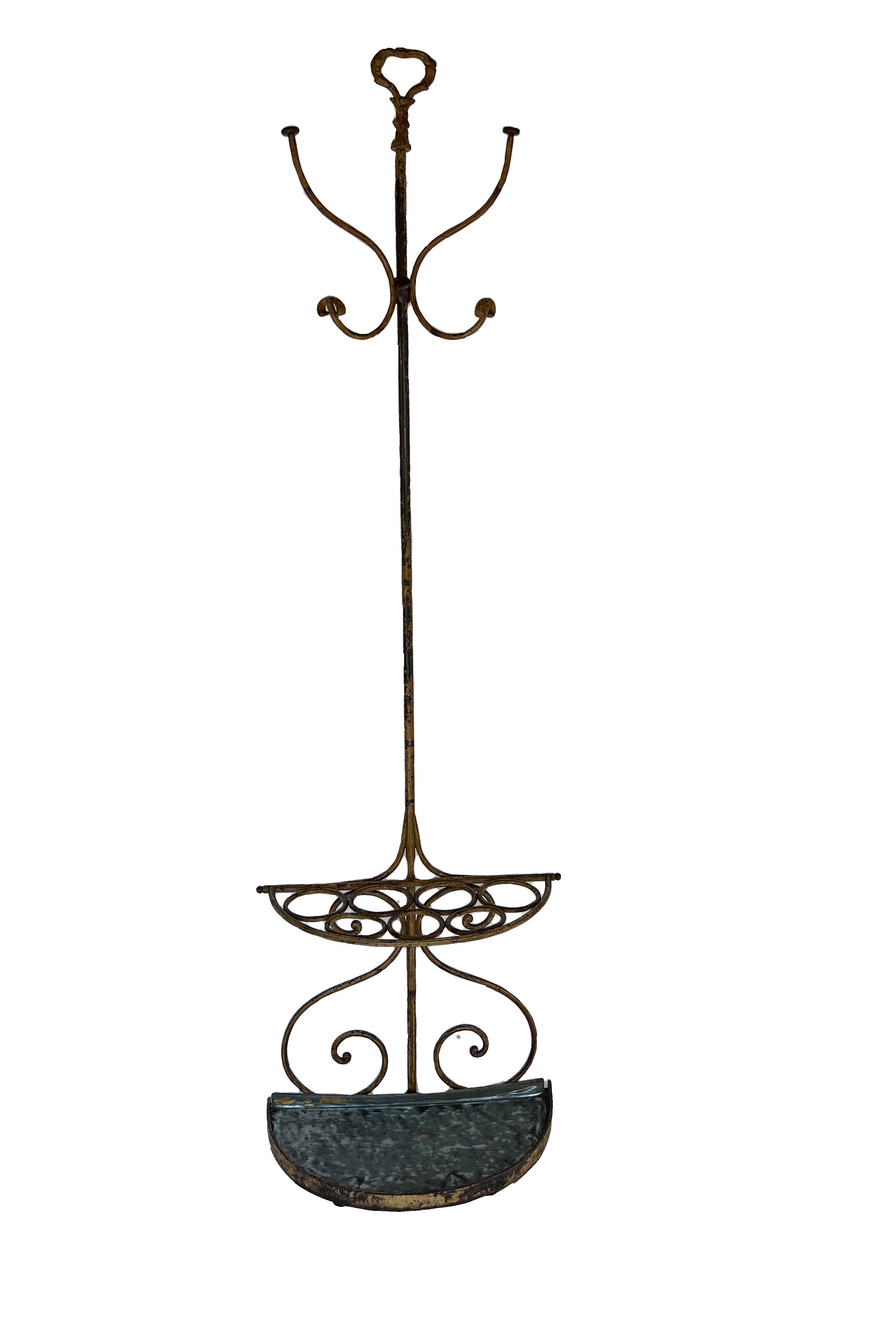 Porte-manteau et porte-parapluie Art Déco en fer doré, années 1930