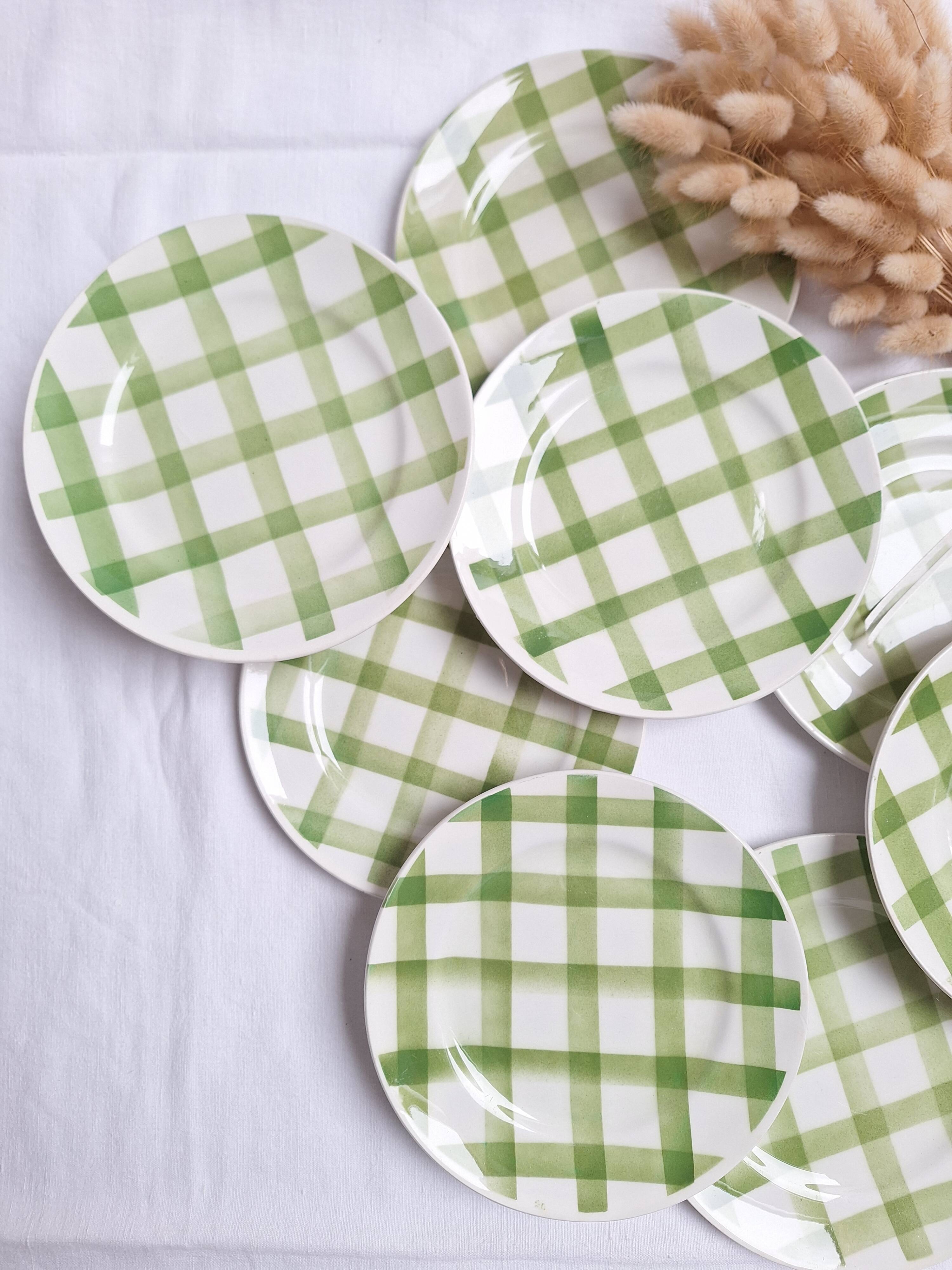 Assiettes à dessert Moulin des Loups - Modèle Nappe vert
