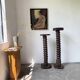 Pair of pedestal columns with oak pressing screws, 1900