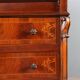 Antique drop-leaf table in walnut with maple inlays, Italy, 20th century.