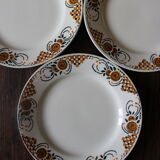 Set of 6 flat plates mismatched orange green Badonviller Saint Amand