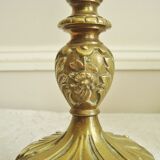 Lampe ancienne en bronze avec son abat-jour en tissu toile de Jouy bleu