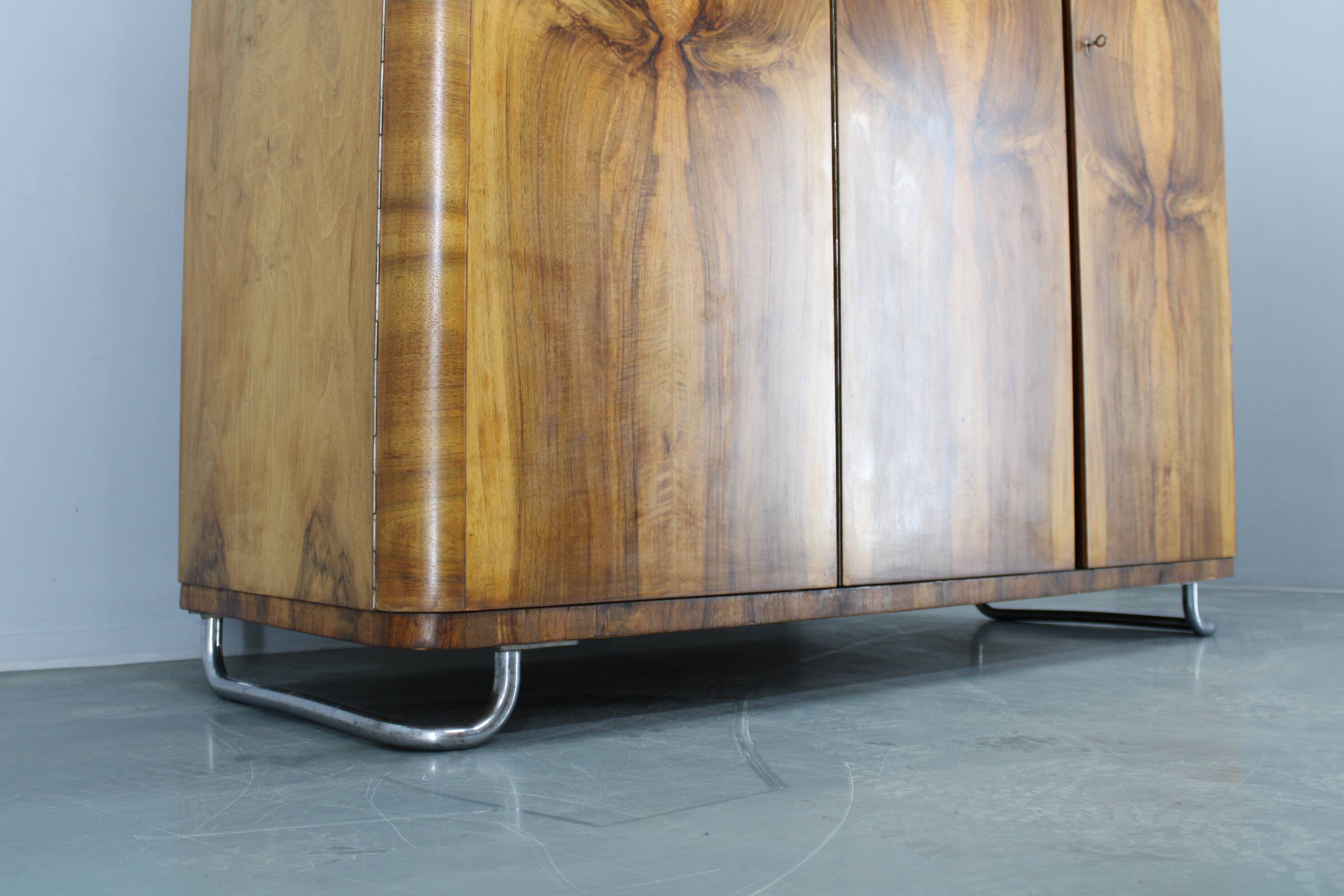 1930s Bauhaus Wardrobe by Vichr & Spol in walnut Finish, Czechoslovakia