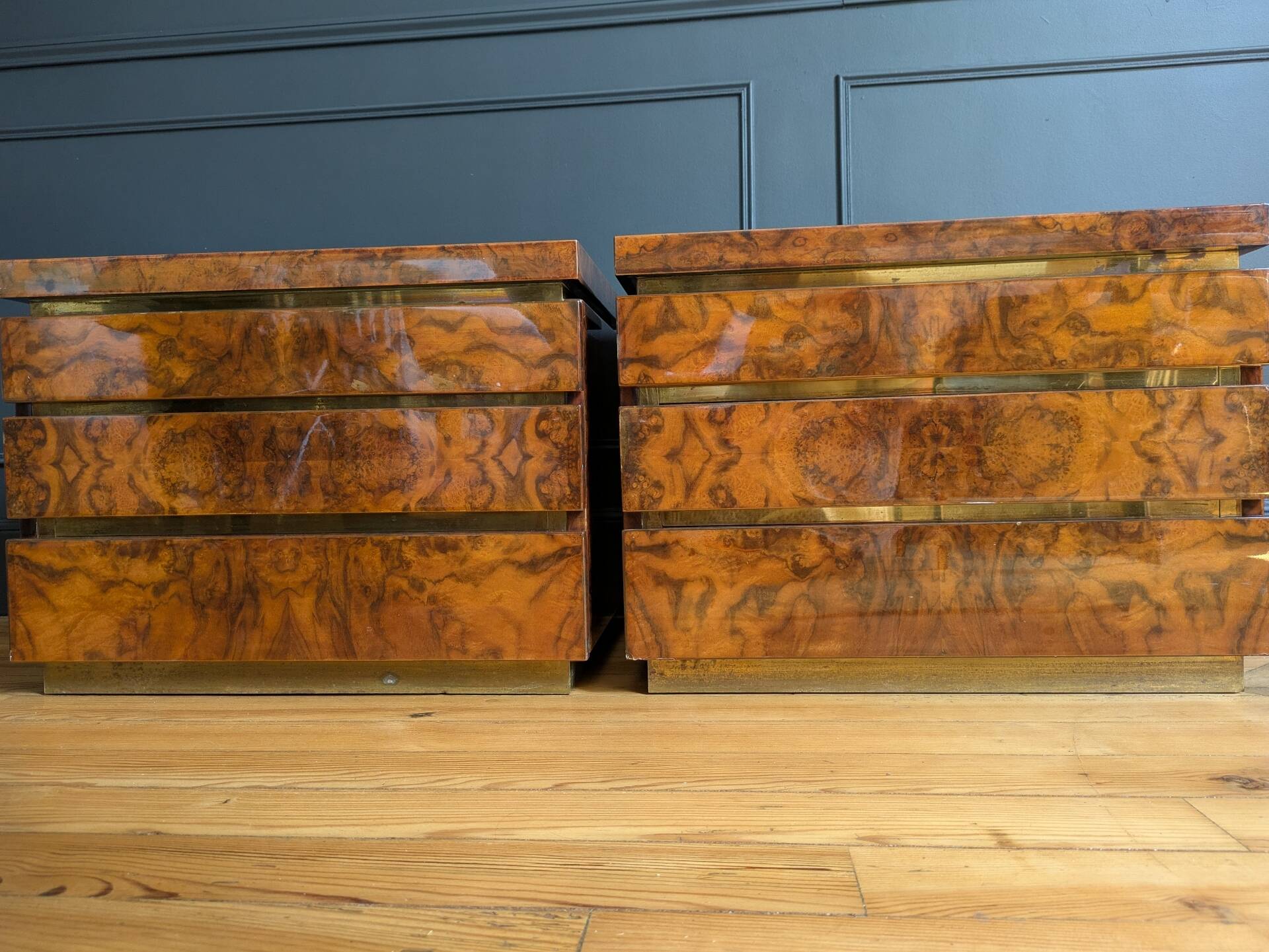 Pair of bedside tables attributed to Jean Claude Mahey.