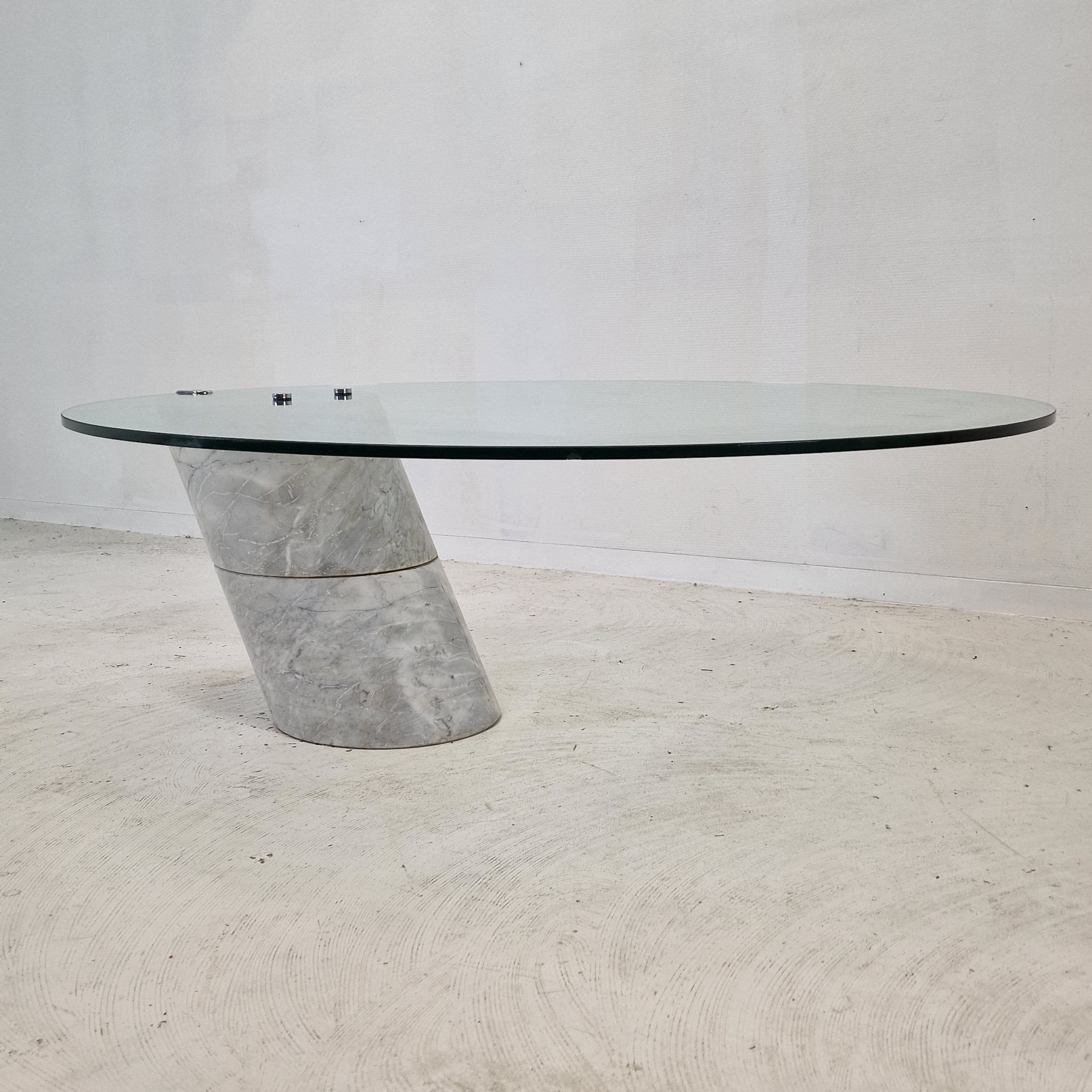 K1000 Glass & Carrara Marble Coffee Table Team Form AG, Ronald Schmitt, 1975