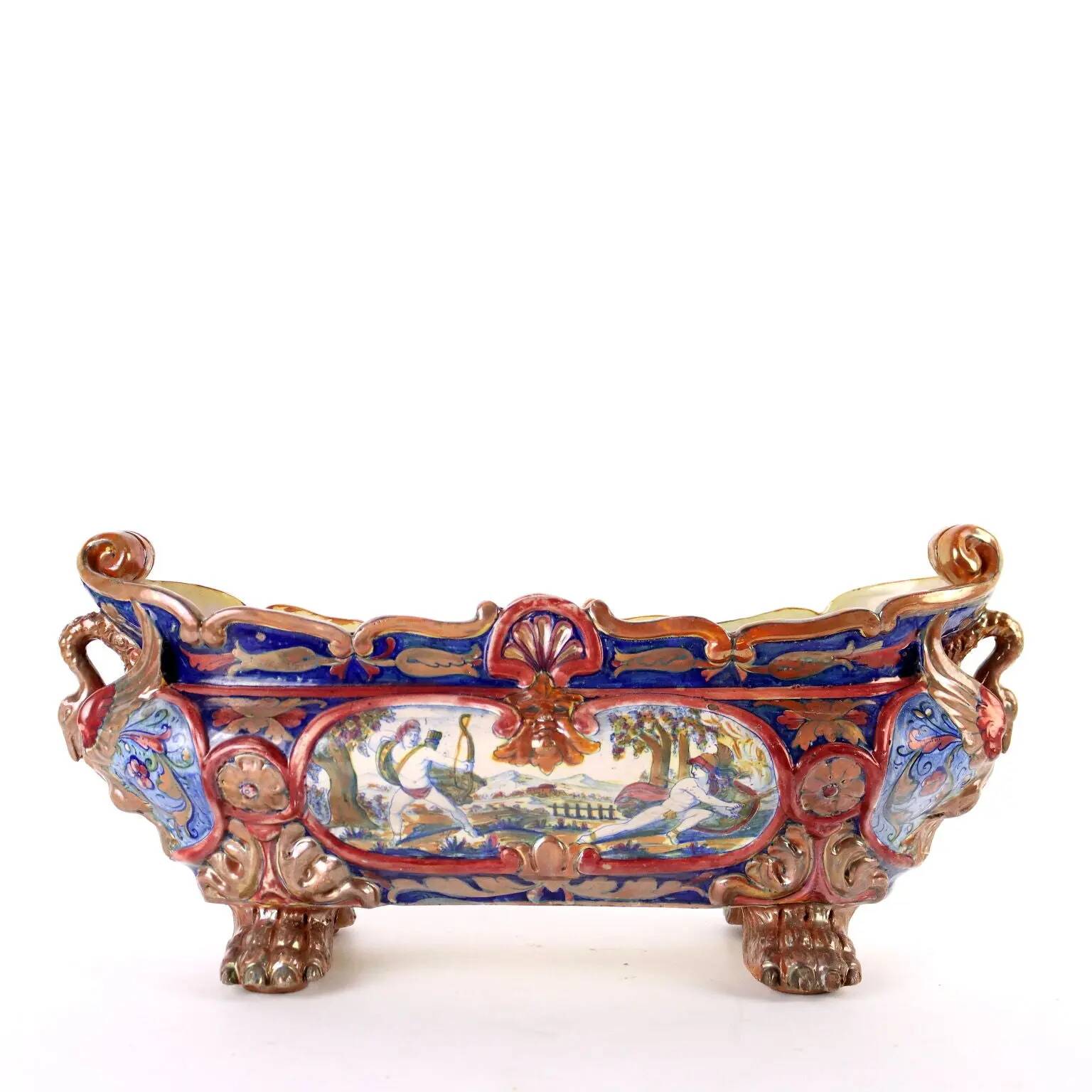 Antique jardinière in majolica Man. Santarelli Gualdo Tadini Italy 1920s
