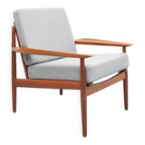 Chaise longue en teck danois grise par Glostrup, années 1950.