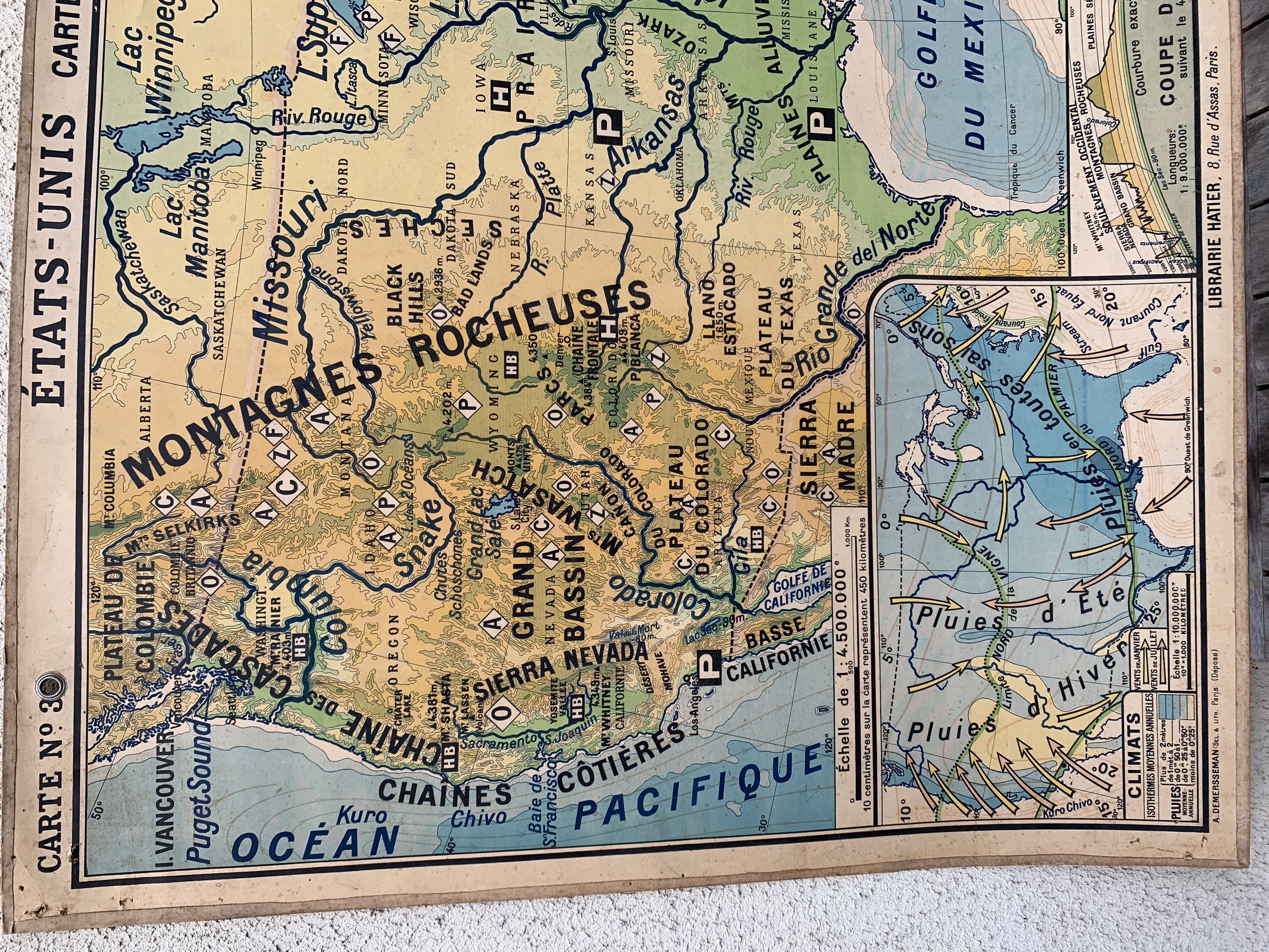 Vintage school map united states n°33 editions hatier by m.peyre