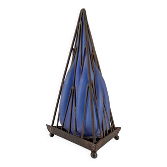 Mouth-Blown Glass and Iron Pyramid Table Lamp
