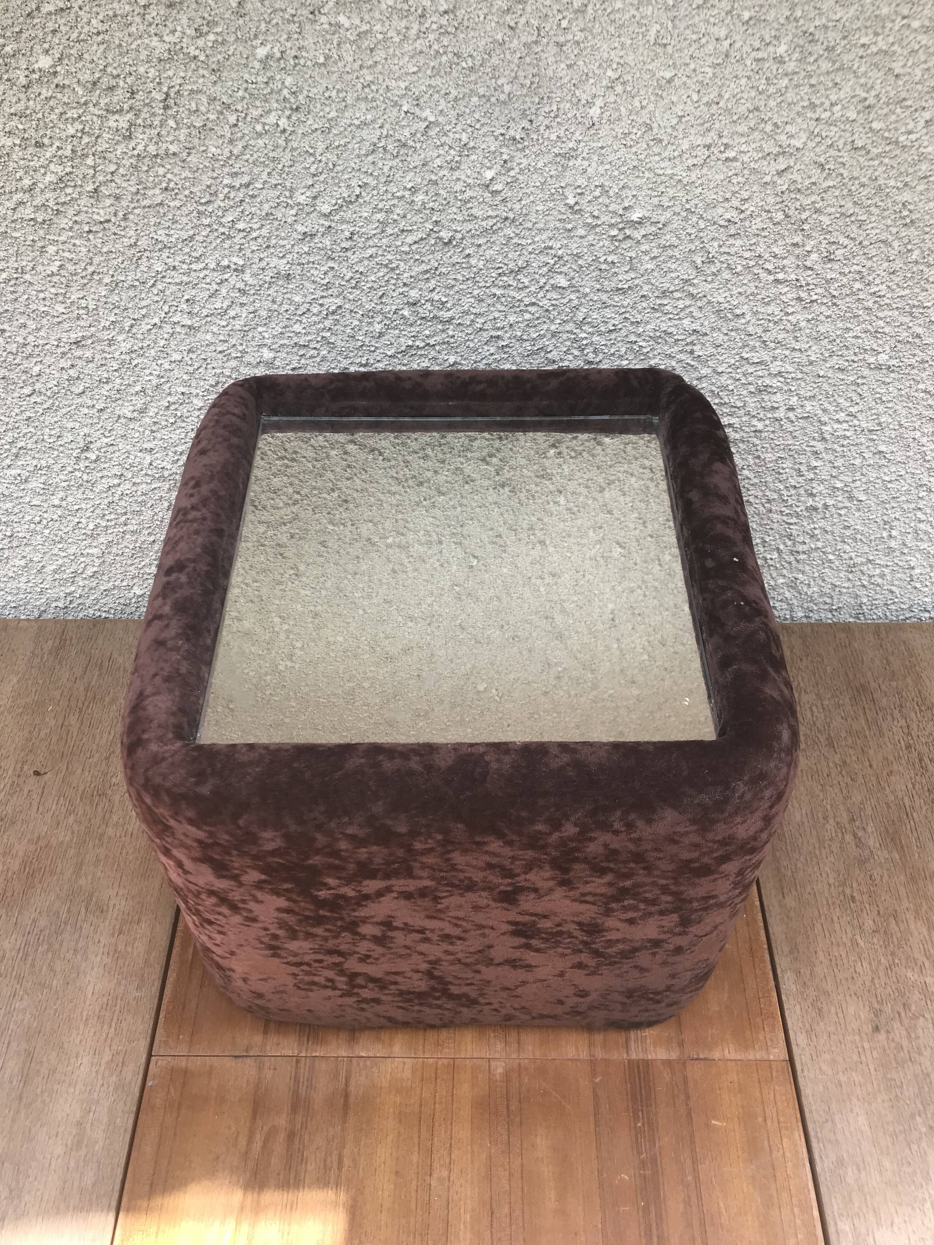 Ancienne table basse tissu velours années 70 vintage