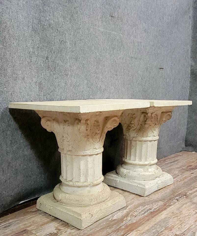 Pair of plaster imitation stone pedestal columns, 20th century