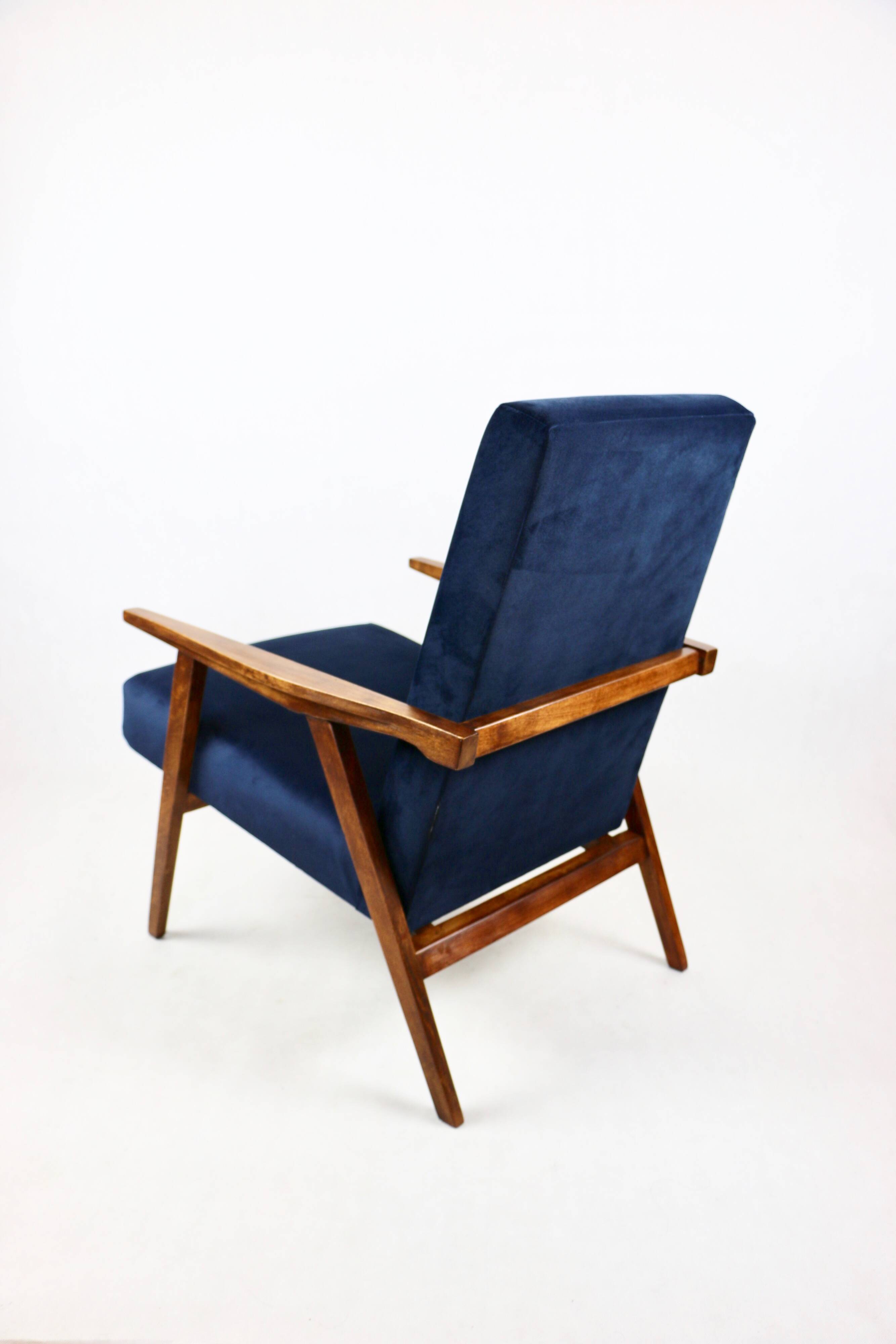 Vintage loft armchair 1970s navy blue velvet - 2 pieces available