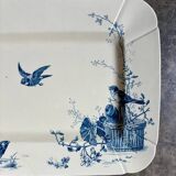 Large rectangular Gien dish in blue ironstone, "Birds" service circa 1870.