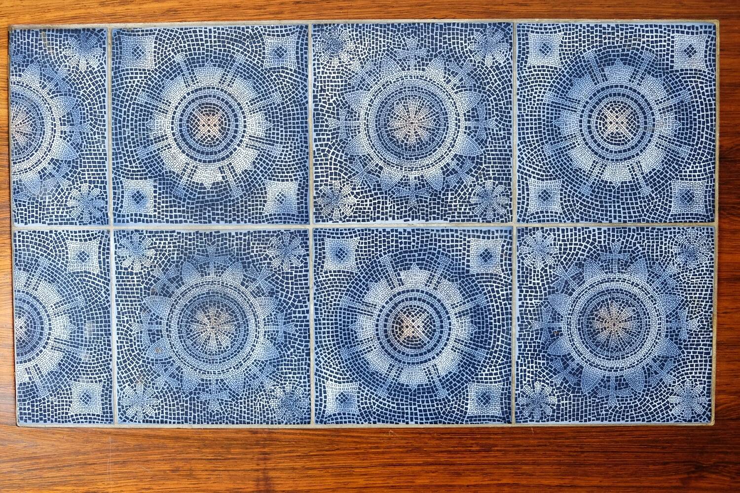 Danish rosewood and blue ceramic tile coffee table, Denmark 1960s