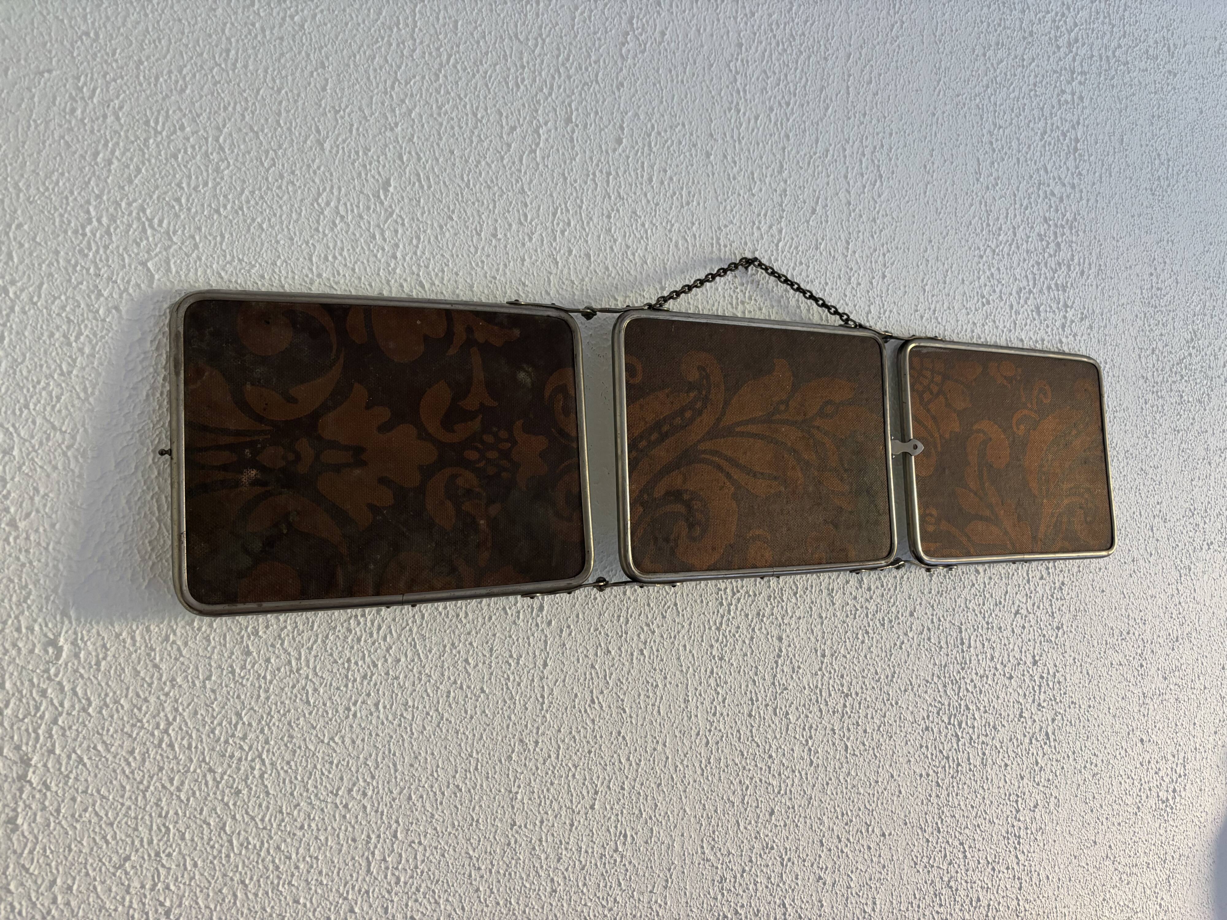 Miroir vintage 1900 triptyque barbier Art Nouveau - 19 x 78  cm