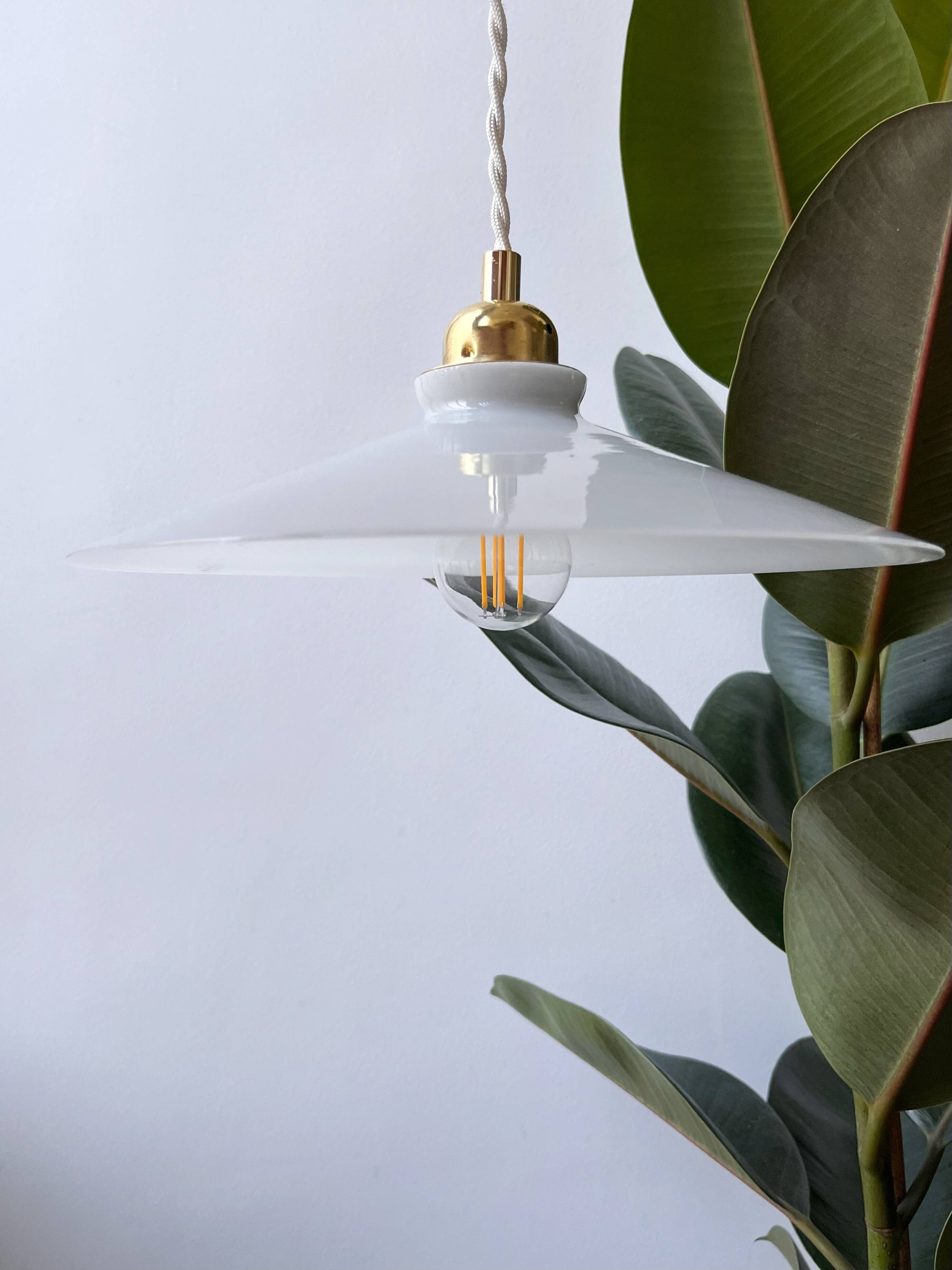 Vintage flat opaline pendant light from the 40s and 50s - large model - several copies available
