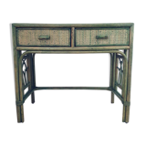 Vintage desk in bamboo and rattan, tinted green