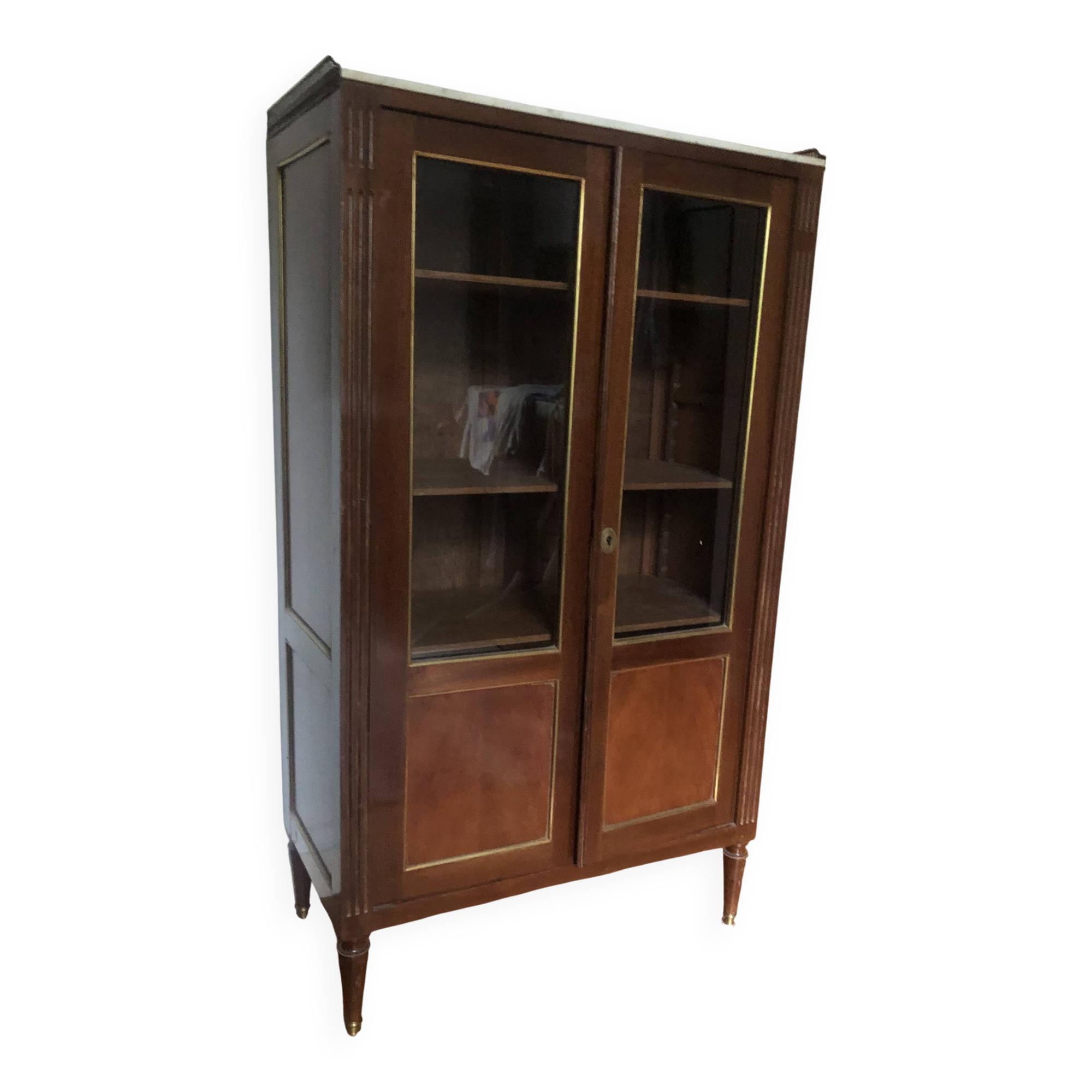Vitrine / bibliothèque style Louis XVI en acajou et marbre - Début XXème