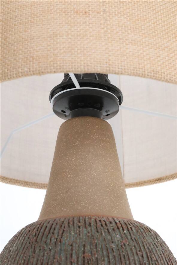 Handmade Søholm / Einar Johansen ceramic table lamp with jute lampshade / Mid-century Danish modern design / 1960s / 1970s