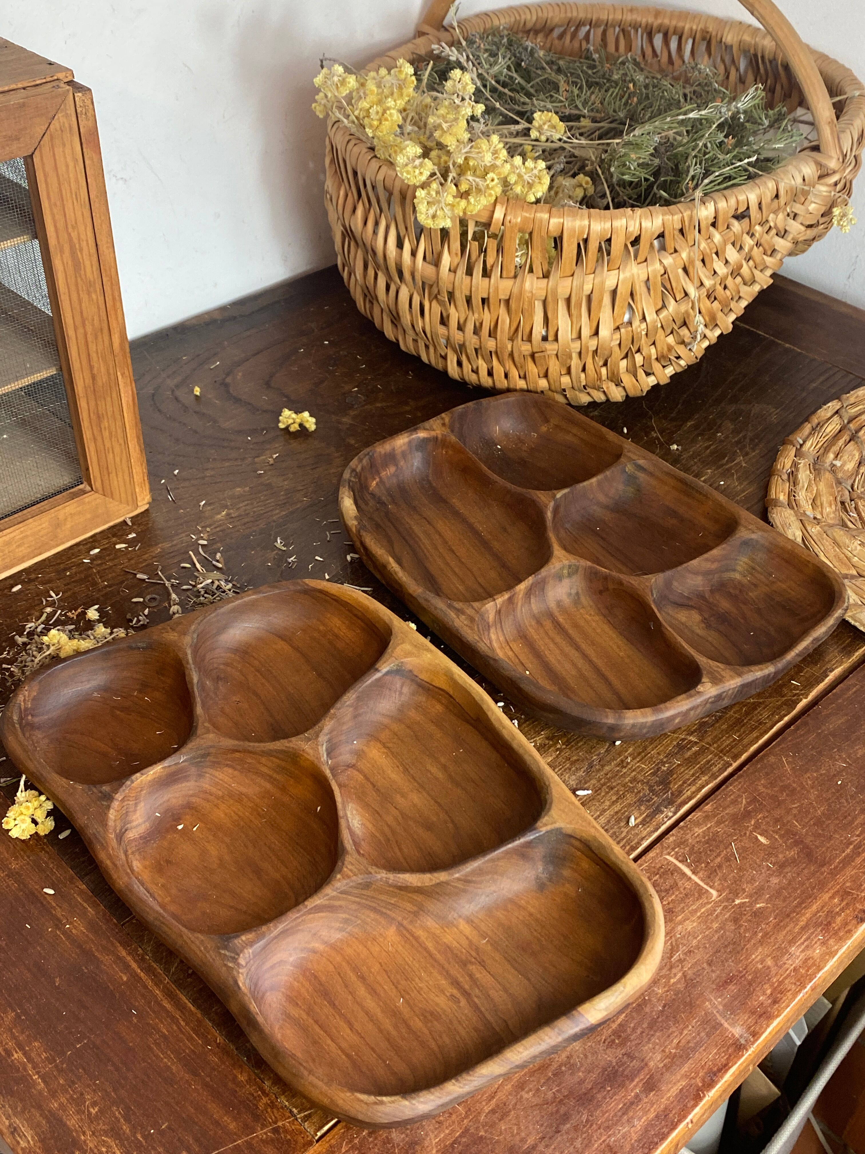 Olive wood platters, in organic shapes.