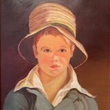 Portrait of the boy in the straw hat 70s/80s, signed