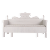 Antique storage bench with carvings – grey painted – pine wood – 1860s