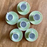 6 tasses en porcelaine rayée vert et blanc, collection Chriss G