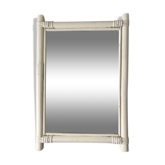 Miroir en rotin bambou blanc années 60 32X47cm