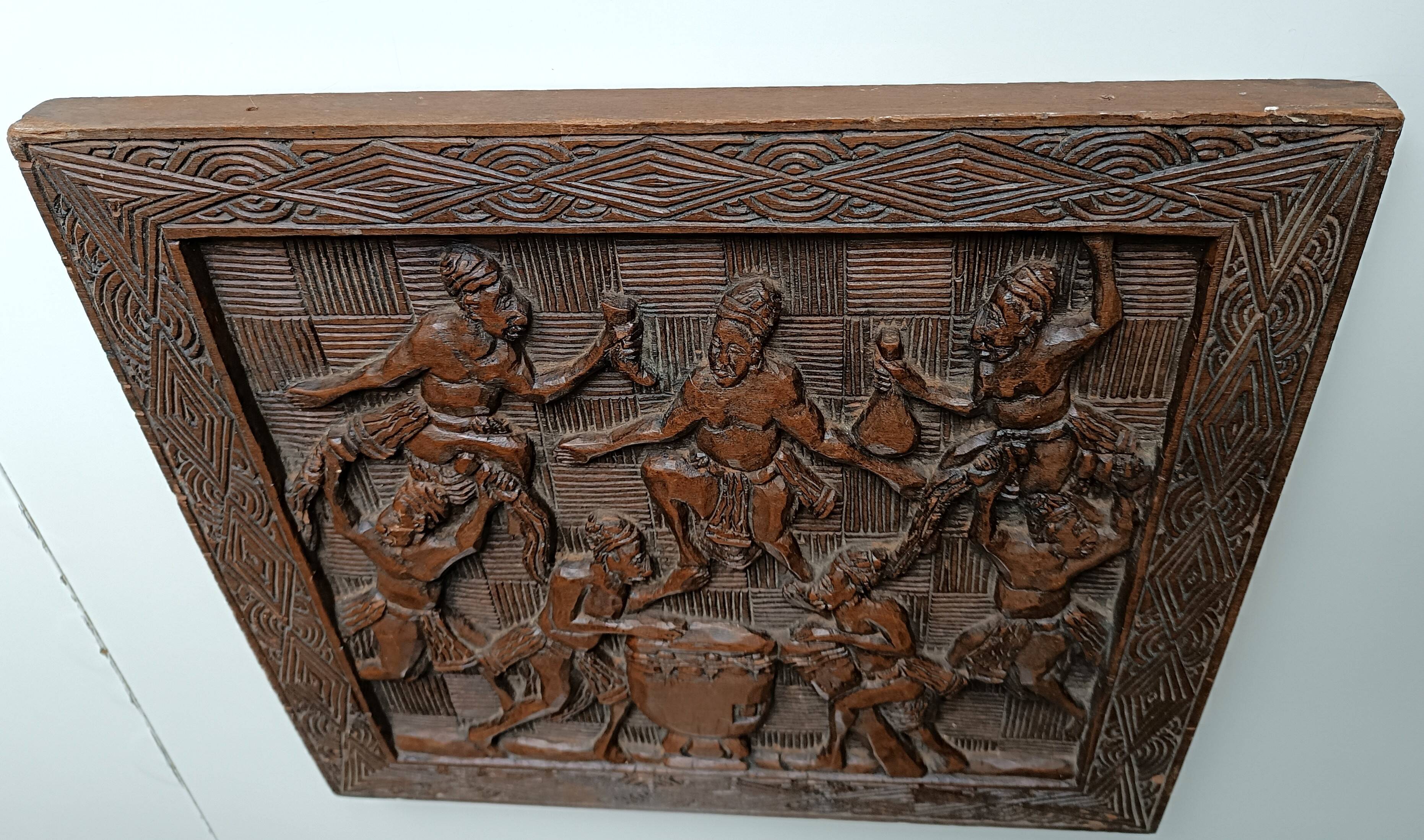 Maurice Sonfack African Tribal Carved Wooden Panel Cameroon