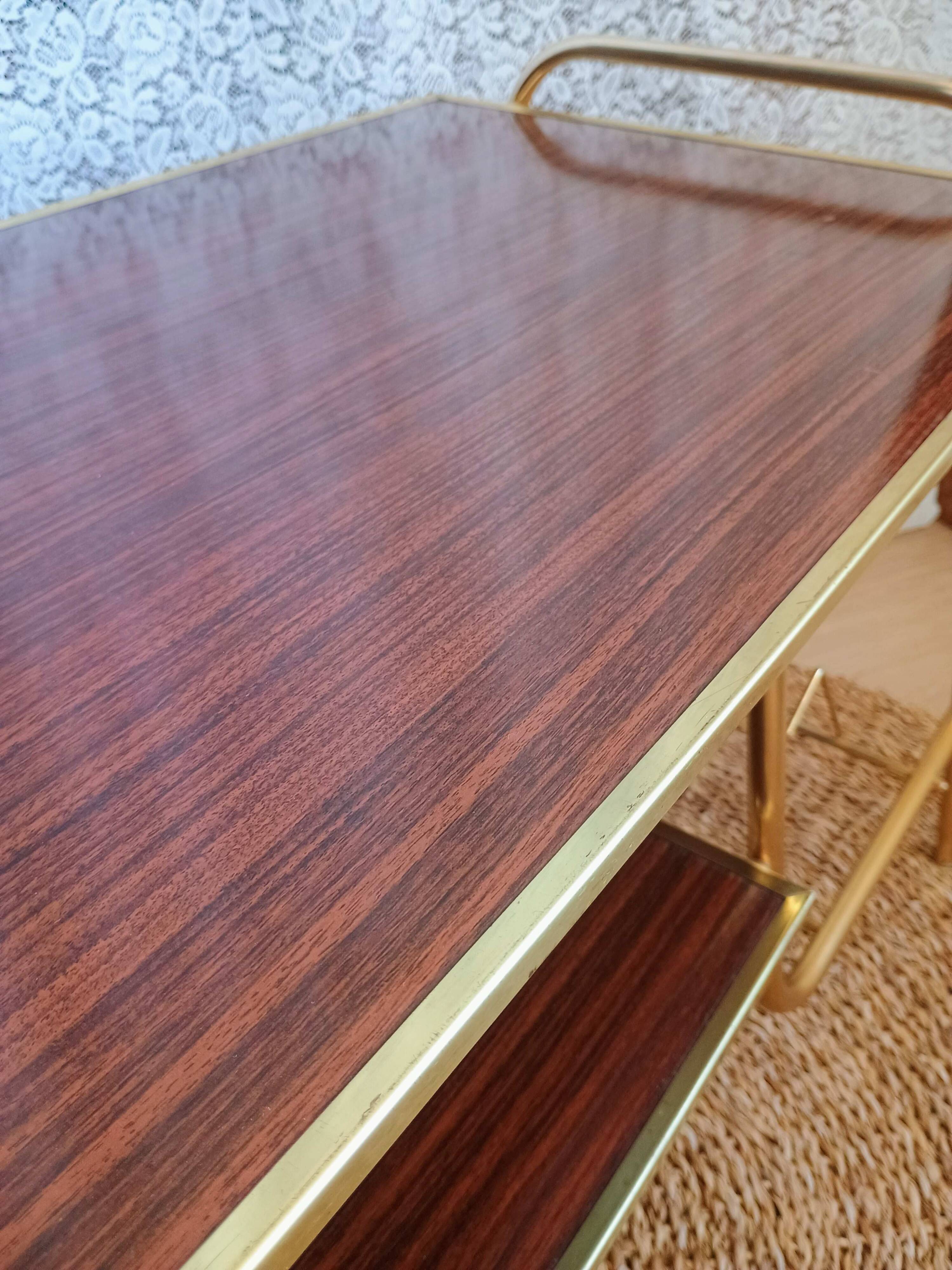 Coffee table with gold metal vinyl holder from the 70s)