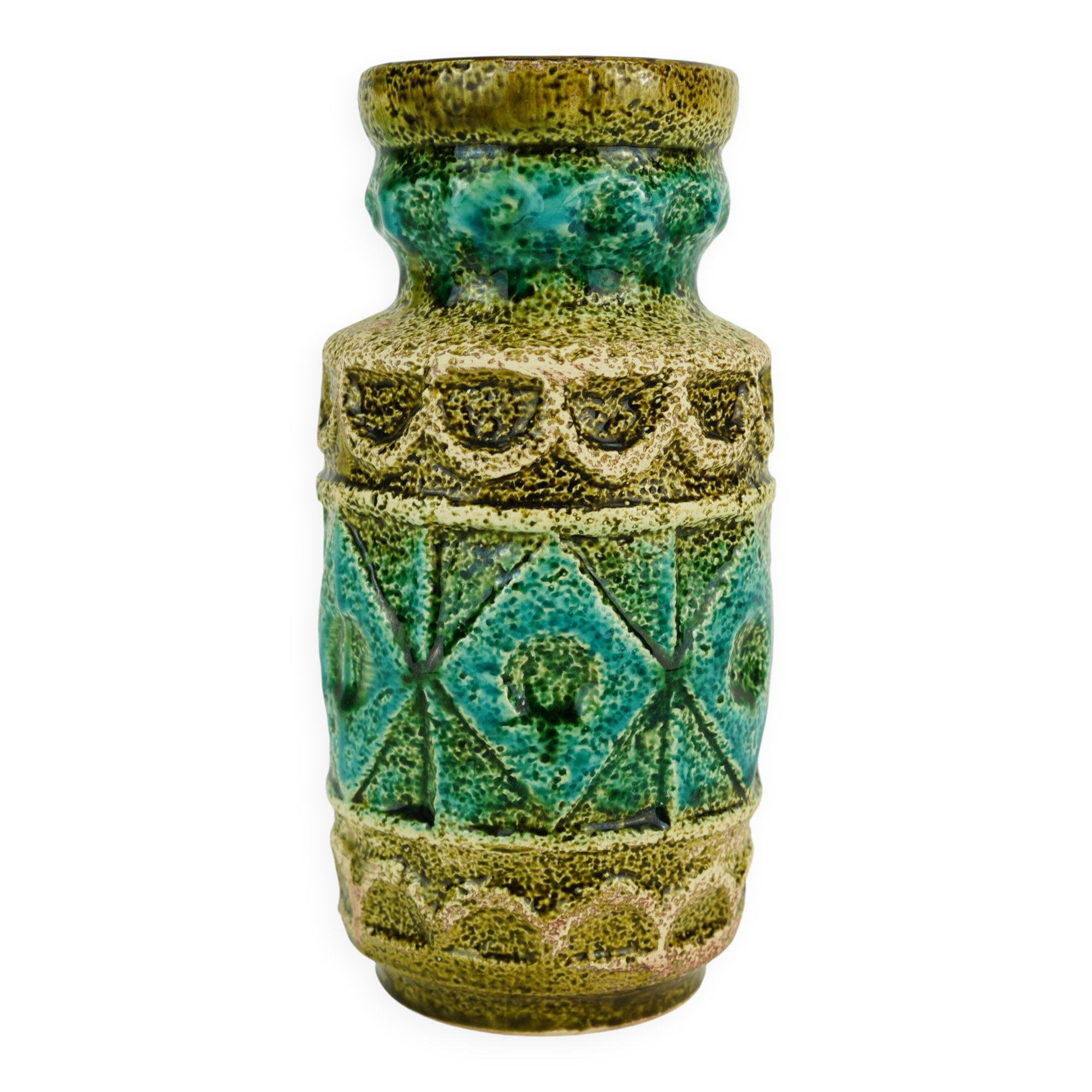vintage bay keramik VASE relief pattern shades of green and beige
