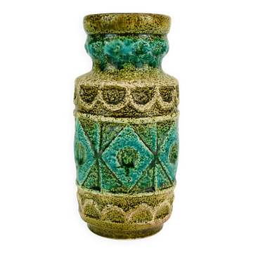 vase en céramique vintage Bay motif en relief nuances de vert et de beige