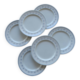 6 vintage dessert plates stamped Longchamp with floral border