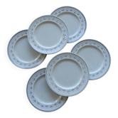 6 vintage dessert plates stamped Longchamp with floral border