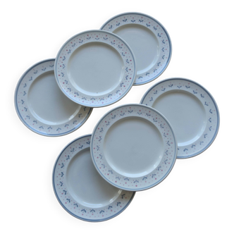 6 assiettes à dessert vintage estampillées Longchamp liseré fleuri