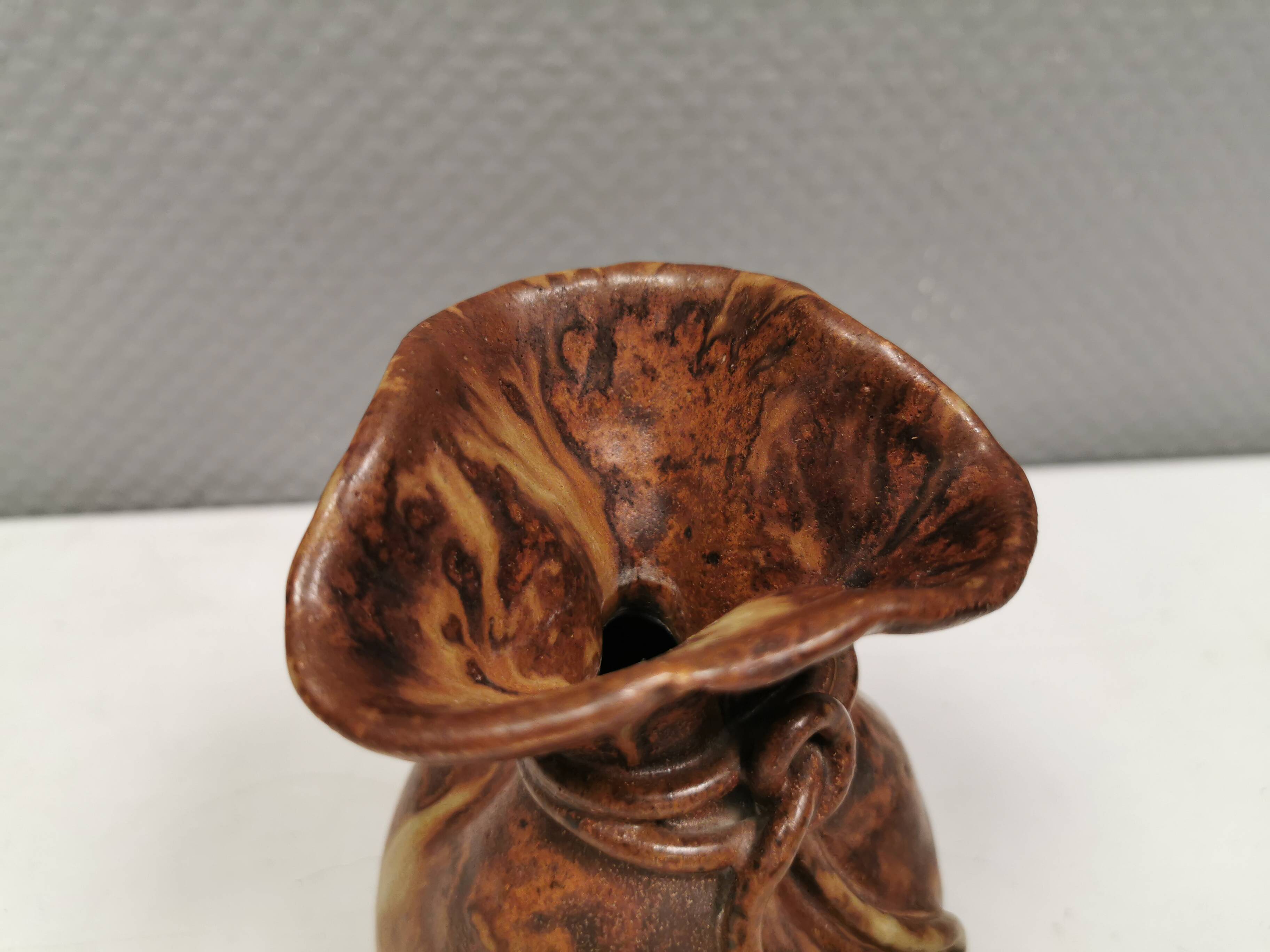 vase shaped like a money bag, in beautiful earthy colours.