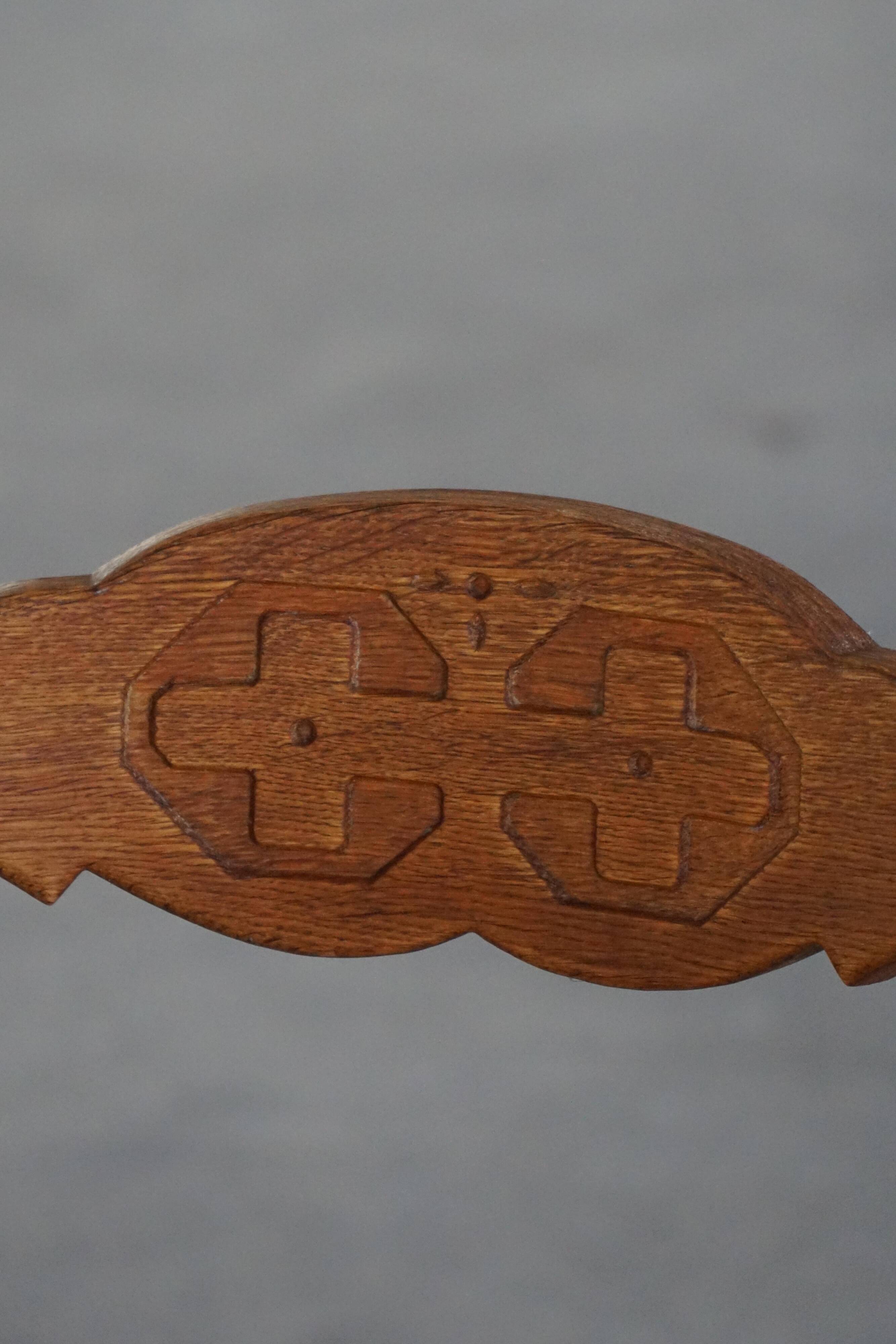 Henning Kjærnulf, set of 8 oak chairs with jute fabric, mid-century Danish, 1960s.