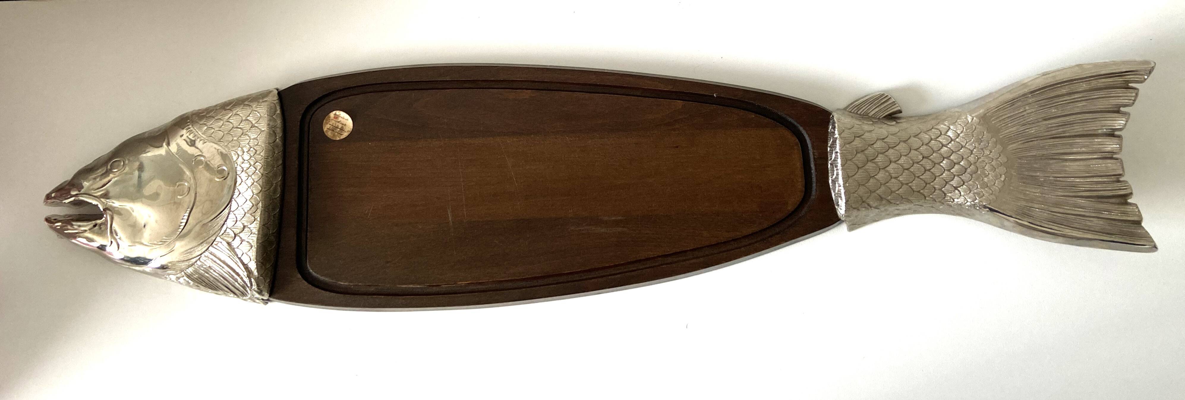 Large Flat Display Tray for Cutting Salmon Fish Vintage Design