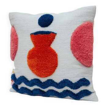 Housse de coussin en laine fait main orange vase 45 x 45 cm