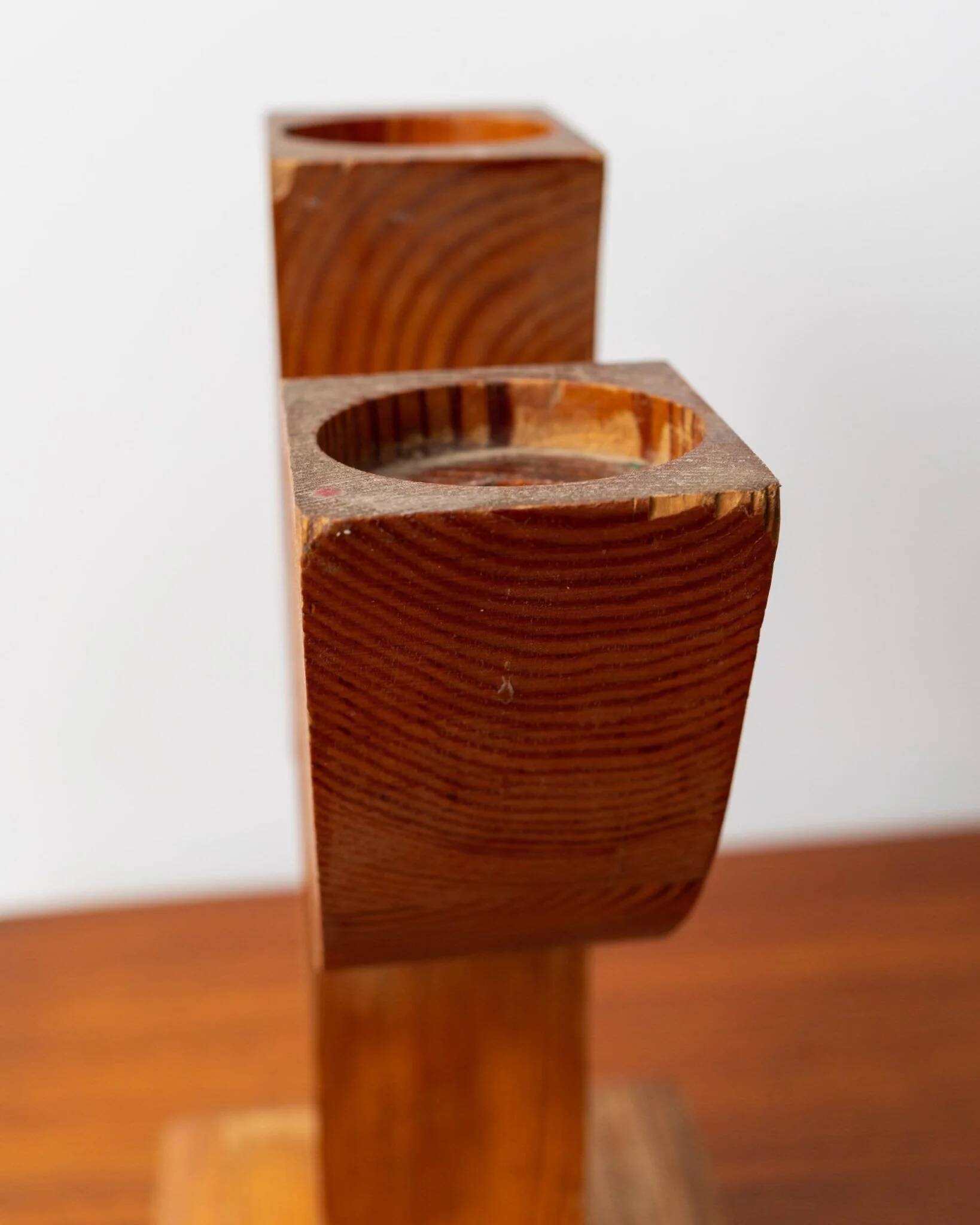 Bois Wood Candle Holder, Solid Wood, Made in Italy, Mid-Century 1950s Three-Arm Silhouette