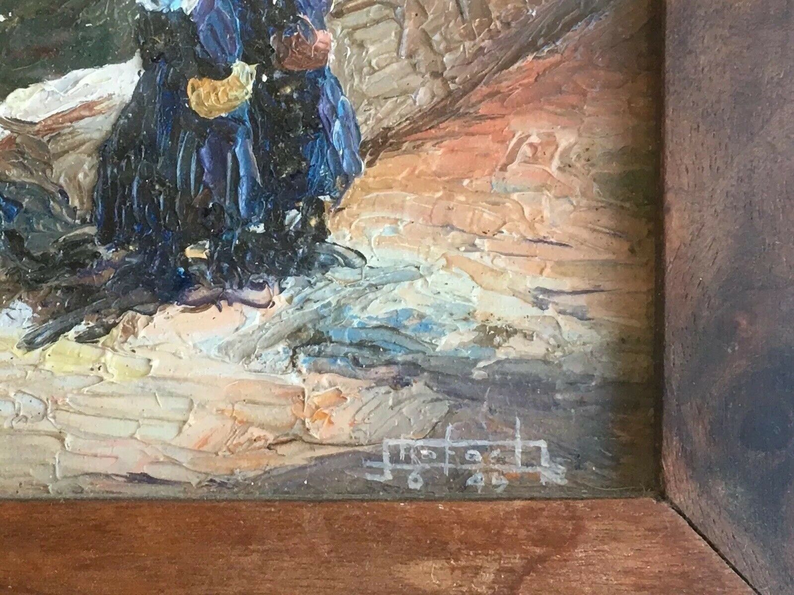 Painting Oil on Isorel Signed Landscape Breton Brittany Port Boat Character XX ème